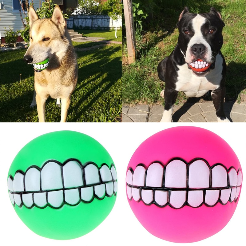 Grappig 7.5cm Grappige Hond Speelgoed Bal met Tanden Puppy Kat PVC Chew Sound Honden Fetching Speelgoed Spelen Squeak Pet speelgoed Product