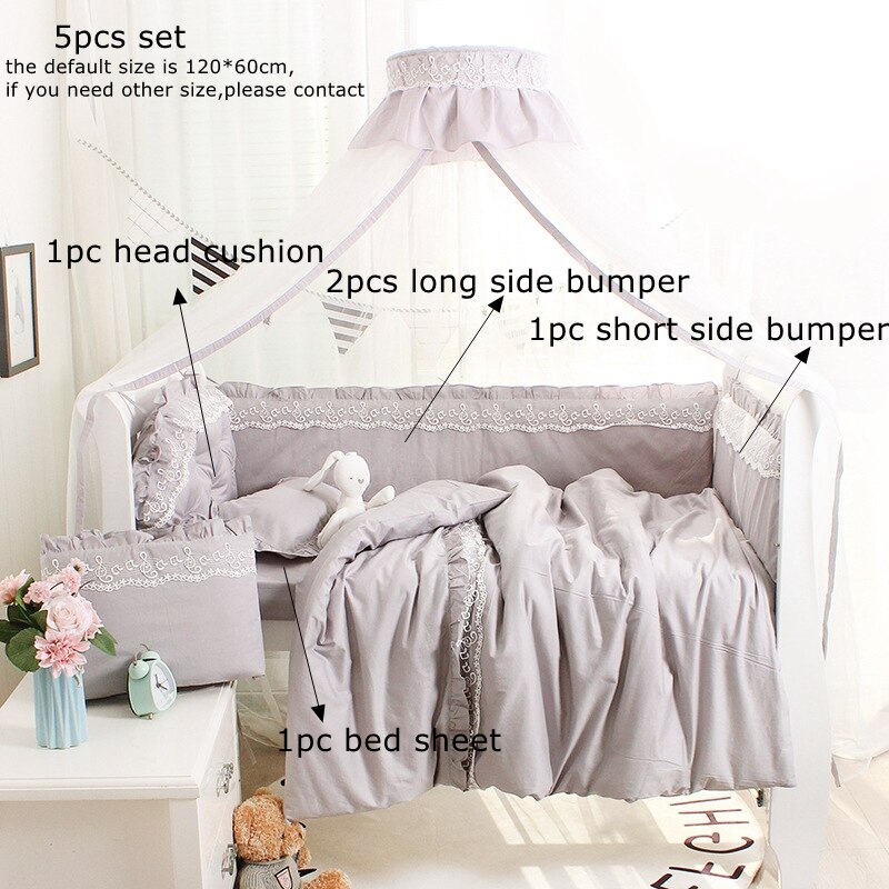 Zomer Baby Kant Effen Kleur Crib Bumper Bed Surround Cool Ademend Mesh Bed Kleding Protector Kussen Zomer Beddengoed Linnen: type 2 grey 5pcs