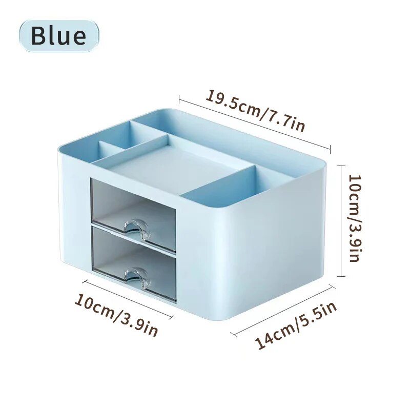Organizer per penne 1PC con 2 cassetti Portapenne multifunzionale per supporto da scrivania Scatola di immagazzinaggio per scrivania Forniture per ufficio Tavolo da toeletta: oliva
