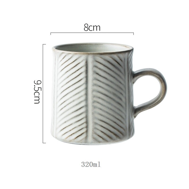CHANSHOVA 225 to 350ml retro craft threaded ceramic coffee cup and saucer set porcelain threaded milk tea cup set H323: 5