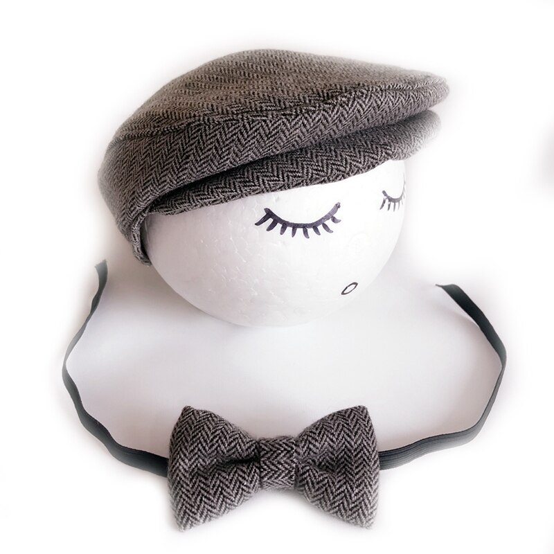 1 set gehaakte baby-peutermuts en stropdas, handgemaakte newborn fotografie-accessoires, babymutsje, mutsje, strikje voor baby's