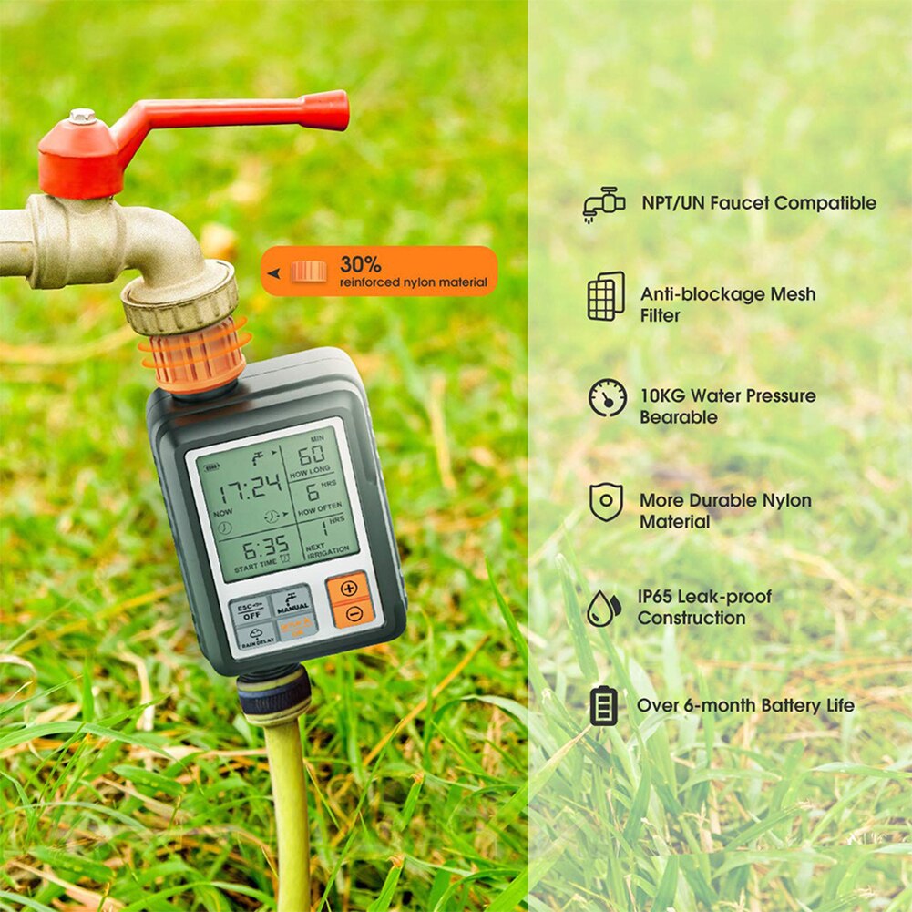 Inch LCD Display Garden Automatic Irrigation Watering Timer Sprinkler Controller IP65 Waterproof Electronic Water Timer