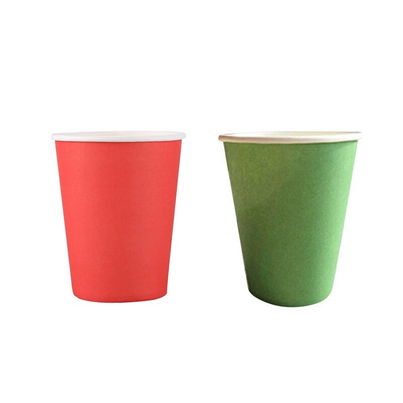 40Pcs Paper Cups (9Oz) - Plain Effen Kleuren Verjaardagsfeestje Servies Catering - 20Pcs Green & 20Pcs Rood