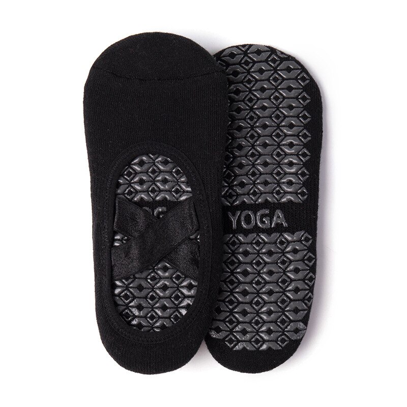 Ushine skridsikre håndtag yoga sokker kvinder bomuld ballet sokker pilates åndbar ballet dans sokker sko: Sort