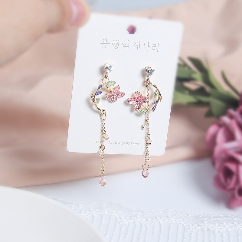 MWSONYA Neue Koreanische Luxus Bunte Schmetterling Blumen Rhienstone Quaste Baumeln Ohrringe für Frauen Waterdrop Partei Schmuck: 5 halbkreisförmig flowe