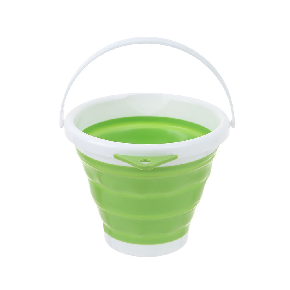 5/10L Portable Foldable Bucket Basin Tourism Outdoor Clean Bucket Fishing Camping Car Wash Mop Folding Buckets with Handle: White Green 5L