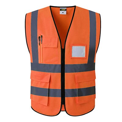 Høj synlighed reflekterende sikkerhedsvest med lommer arbejdstøj sikkerhed arbejdstøj dag nat raff advarsel: Orange / Xxl