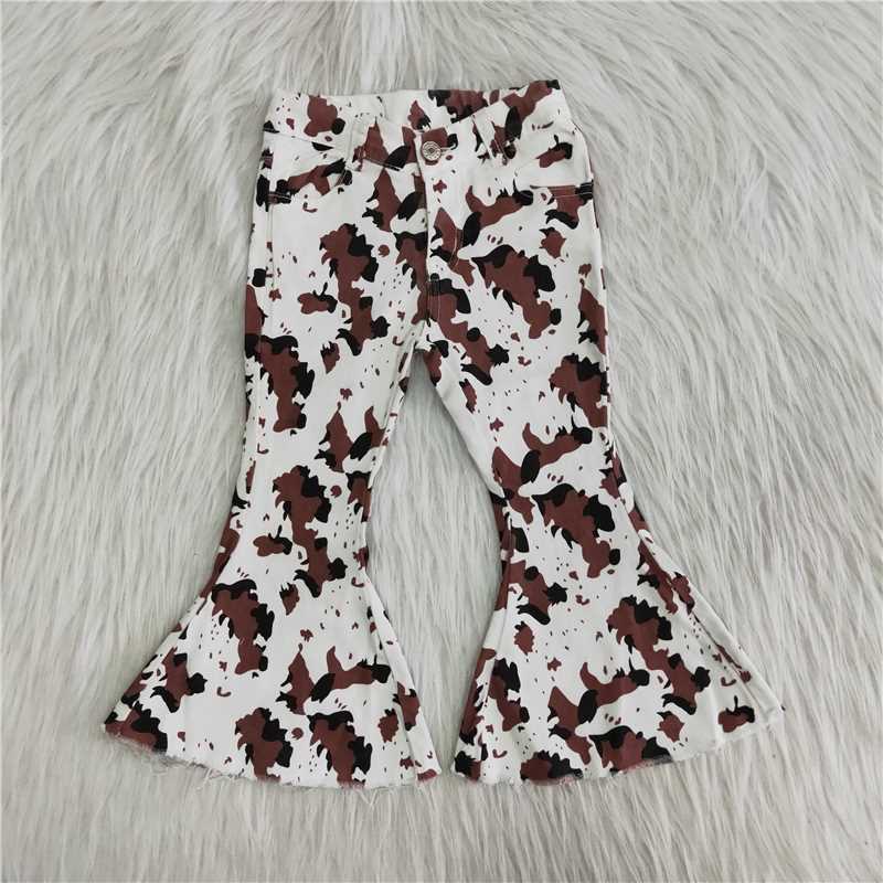 Baby Girl Comfortable Cow Brown Pants Trousers Bell Bottom Jeans
