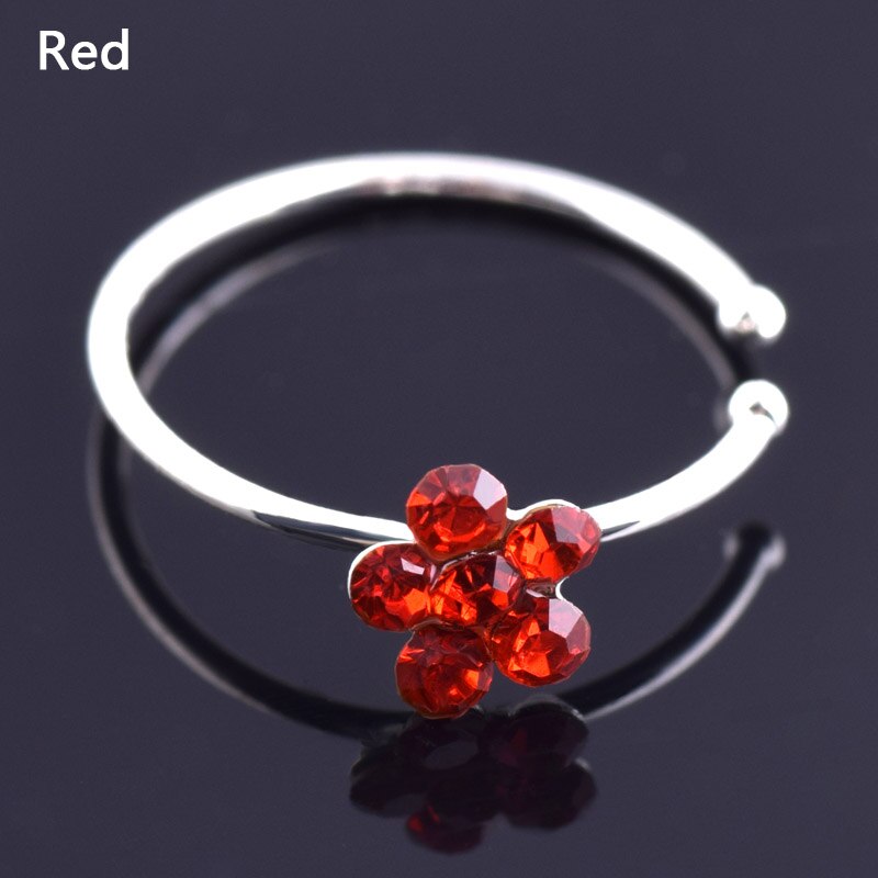 1pc kvinder smykker ring krystal blomster charme næse ring krop smykker: Rød
