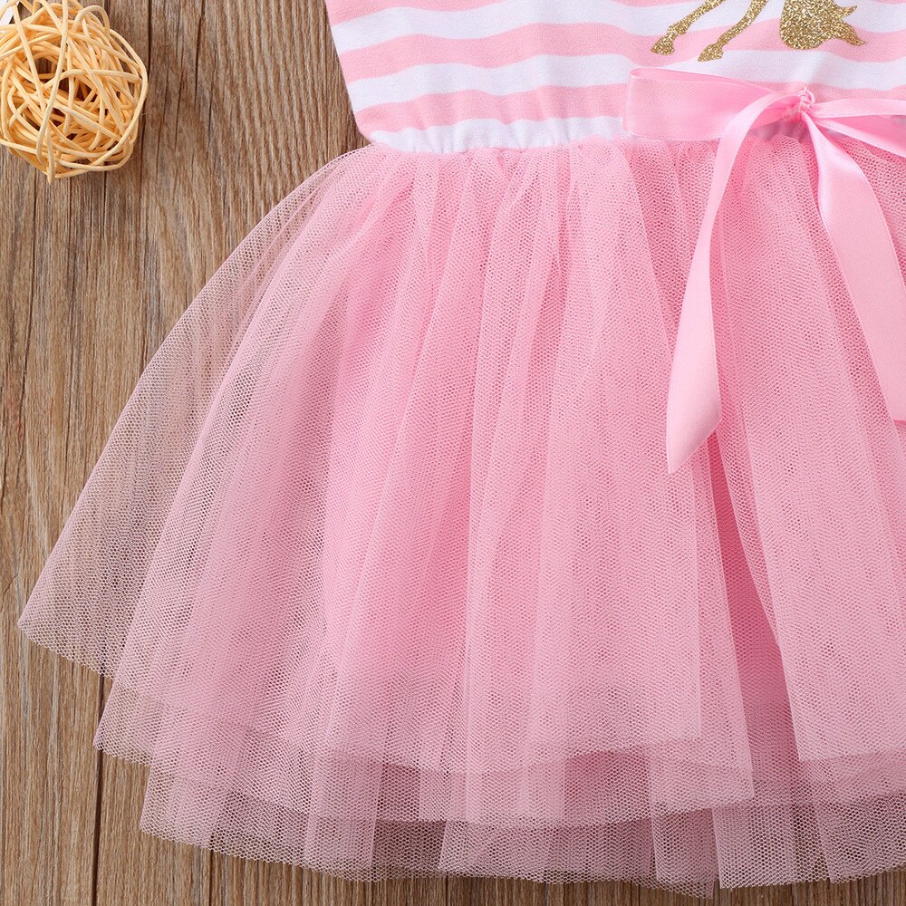 0-5T Pink Baby Girls Dress Cute Unicorn Print Dress For Girls Animal Sleeveless Striped Wedding Party Tutu Dress Girls Clothes