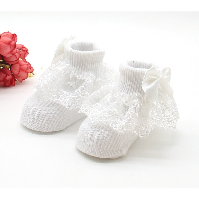 Bow Lace Baby Socks Newborn Cotton Baby Girls Sock Cute Toddler Socks Princess Party Shoe Socks: W