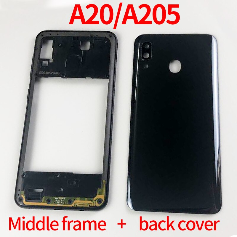 Para SAMSUNG Galaxy A20 A205 SM-A205F A205DS carcasa marco medio + cubierta trasera de la batería + cubierta de la Lente de la Cámara + logotipo