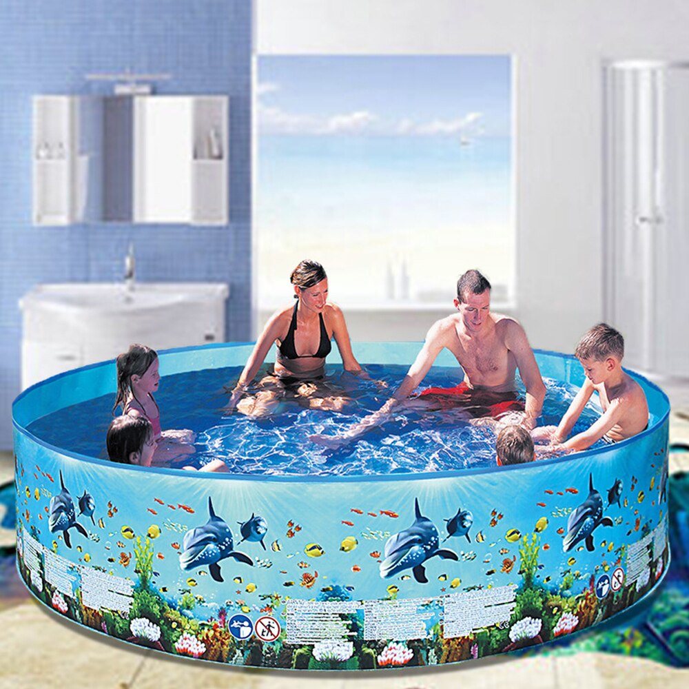 Husstand familie stor have swimmingpool børn leger udendørs swimmingpools pvc plast hav rund pool til familien