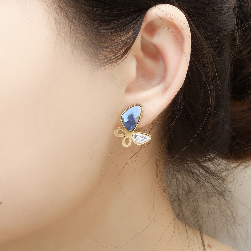 OUFEI Glass Stone Necklace Earrings Set Stainless Steel Jewelry Woman Vogue Bridal Jewelry Sets Jewelry Accessories