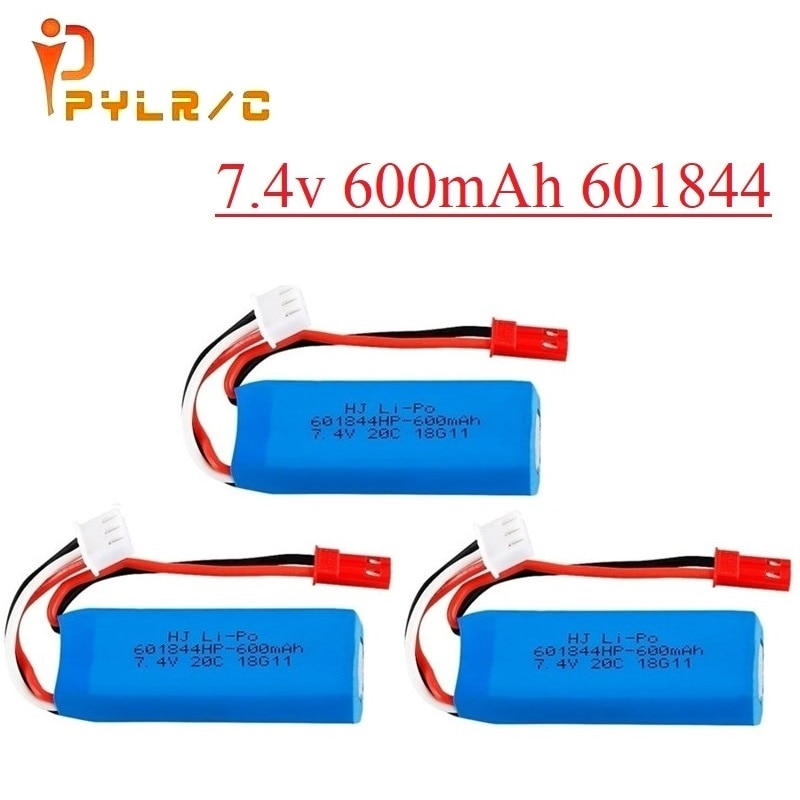 Upgrade 7.4V 600mAh 601844 Lipo Battery with USB charger for WLtoys K969 K979 K989 K999 P929 P939 RC Car Parts 2s 7.4v Battery: 3B