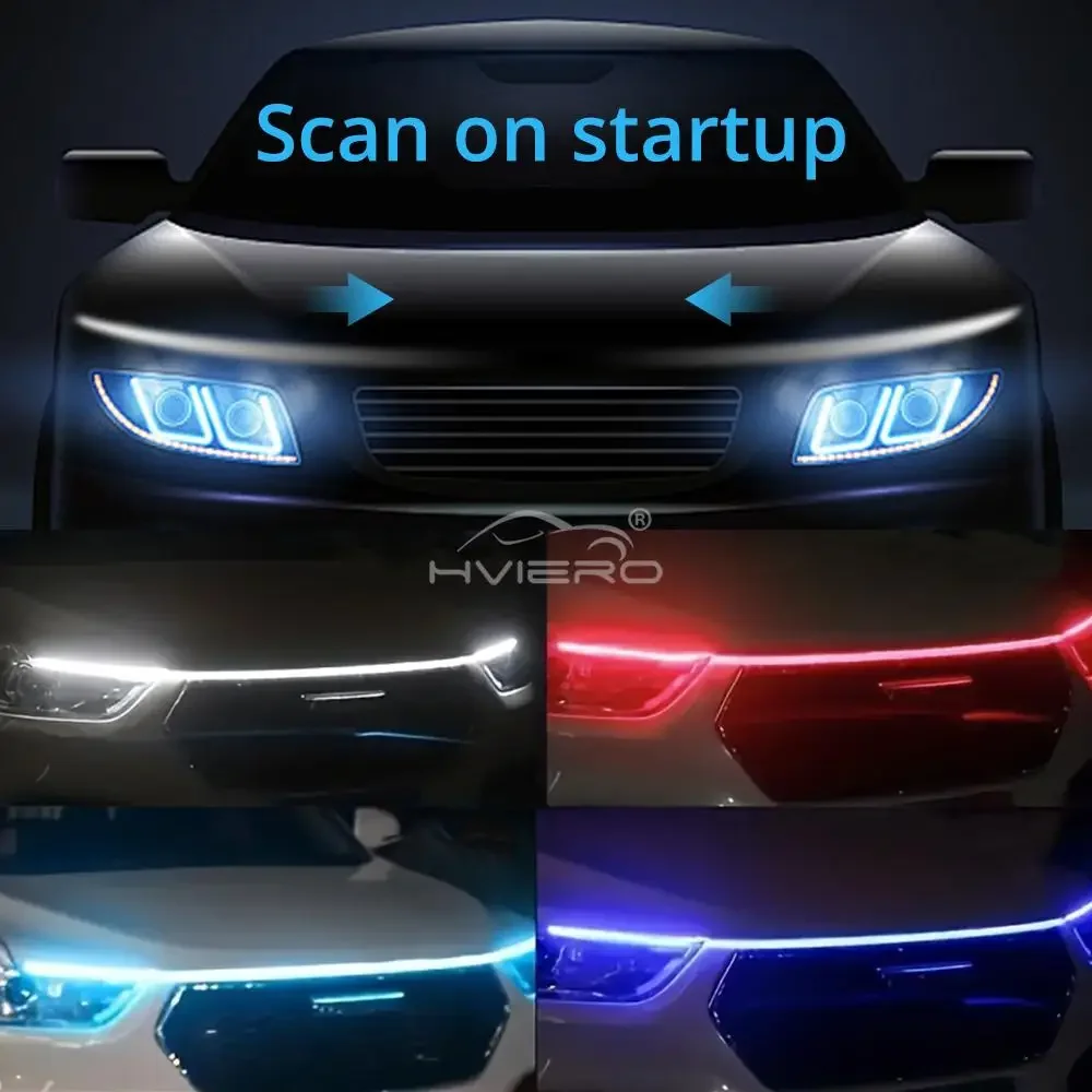 Bil led-lys bar 59in 12v motorhjelm lamper start scanning universel fleksibel auto dekorativ atmosfærisk dynamisk pære tilbehør