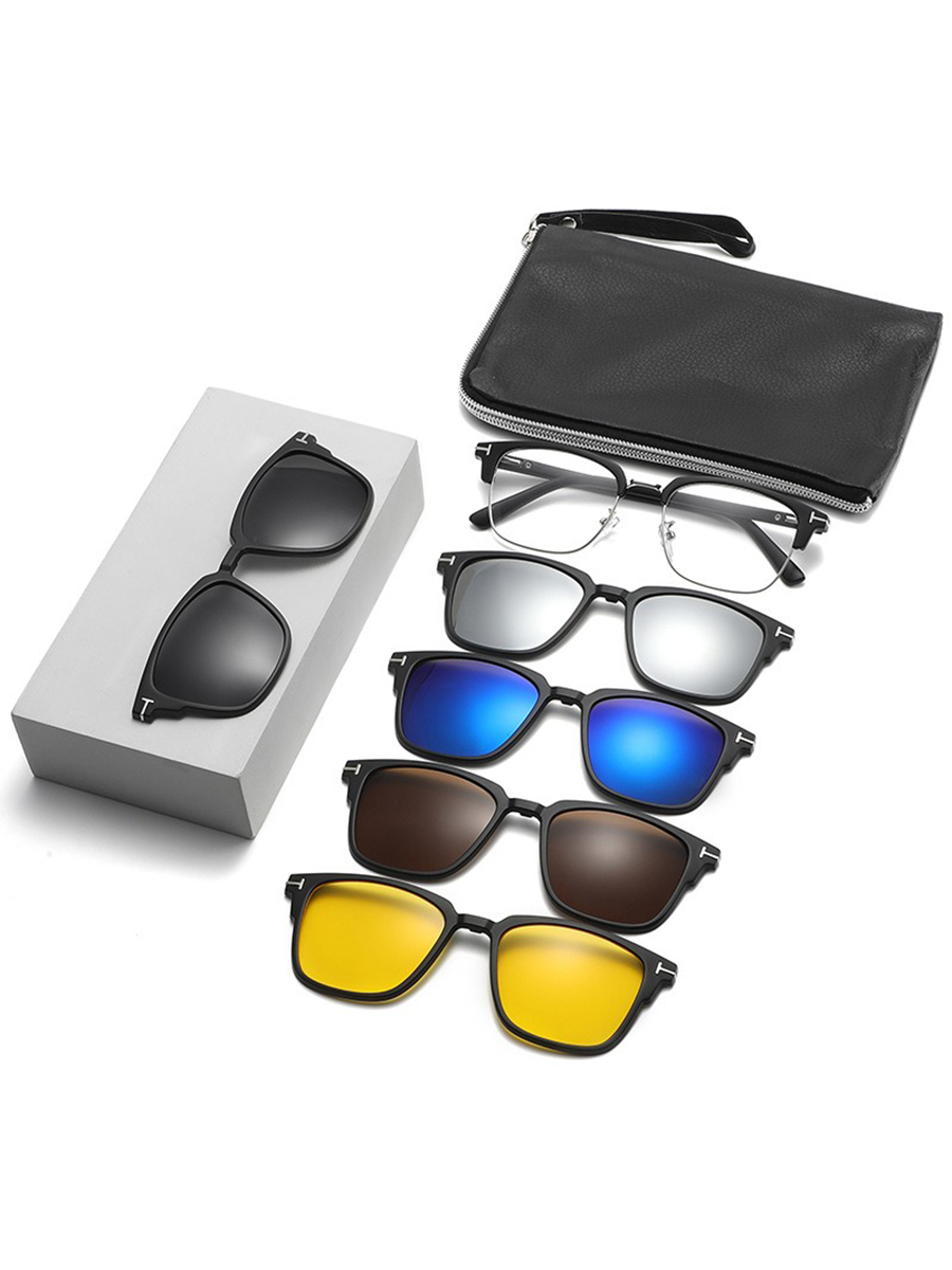 Armação de óculos masculino feminino com 5 pçs clipe em óculos de sol polarizados óculos magnéticos masculino uv400 2373: Default Title