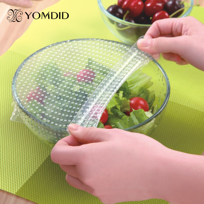 4Pcs/Lot Food Fresh Keeping Saran Wrap Multifunctional Reusable Silicone Food Wrap Seal Cover Lid Stretch Envoltura De Alimentos