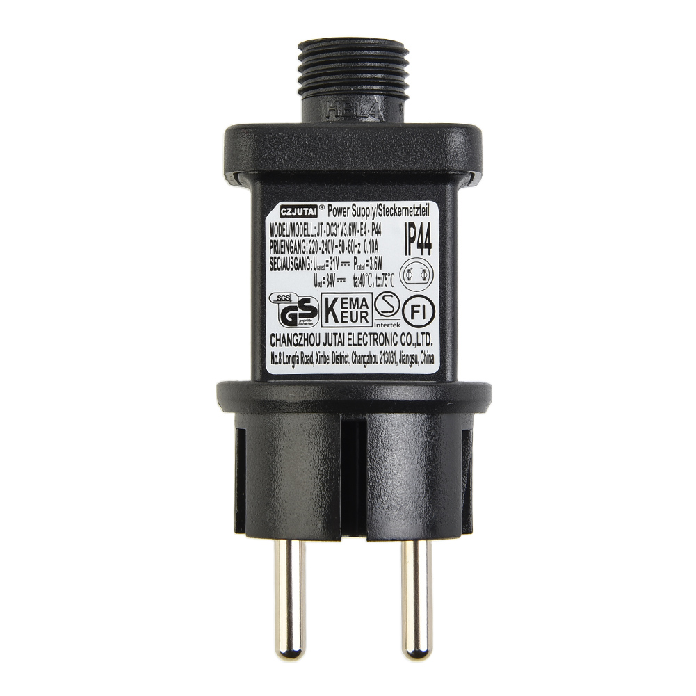 Netzteil-Adapter, LED-Lichterkette, Transformator-Treiber, IP44, 31 V, max. 3,6 W, Schutzklasse IP44, für Iciclet-Lichter und Projektoren