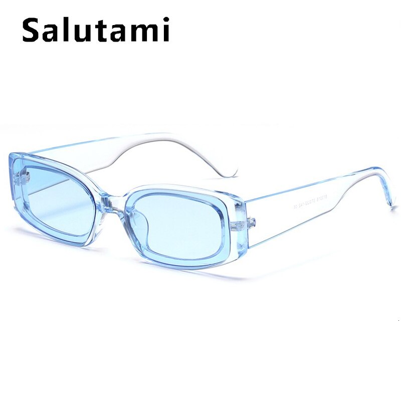 Unieke retro snoepkleurige vierkante zonnebril voor dames en heren, merk kleine, doorzichtige zonnebril voor dames, cat eye, transparante tinten, zwart en roze.: Clearblue