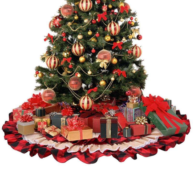 Christmas Decorations Cake Tree Skirt Plaid Burlap Christmas Tree Decoration Tree Skirt Decor Plaid Carpet Floor Mat