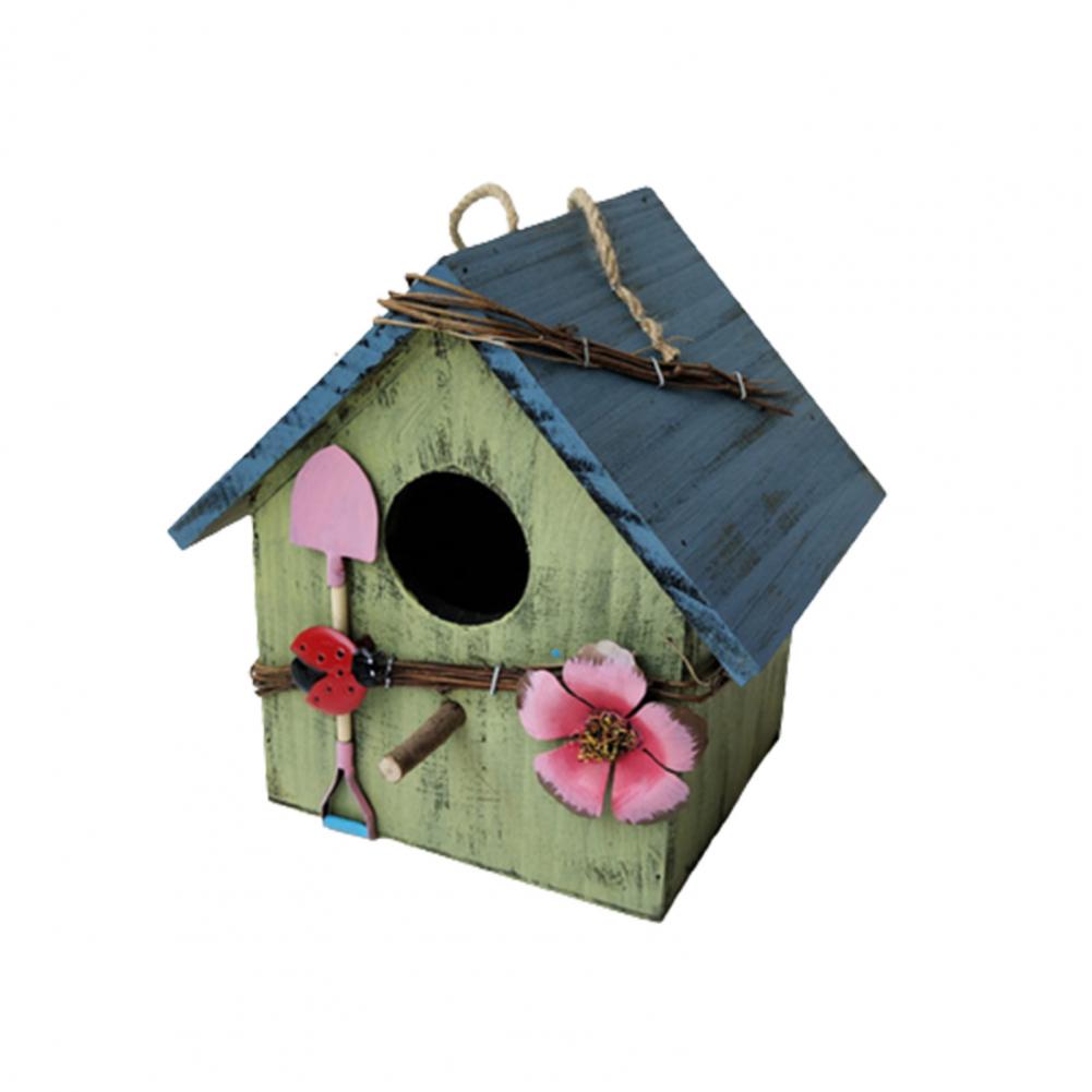 60% Bird Room Nest Eco-friendly Rustic Wood Sturdy Bird House for Park: green