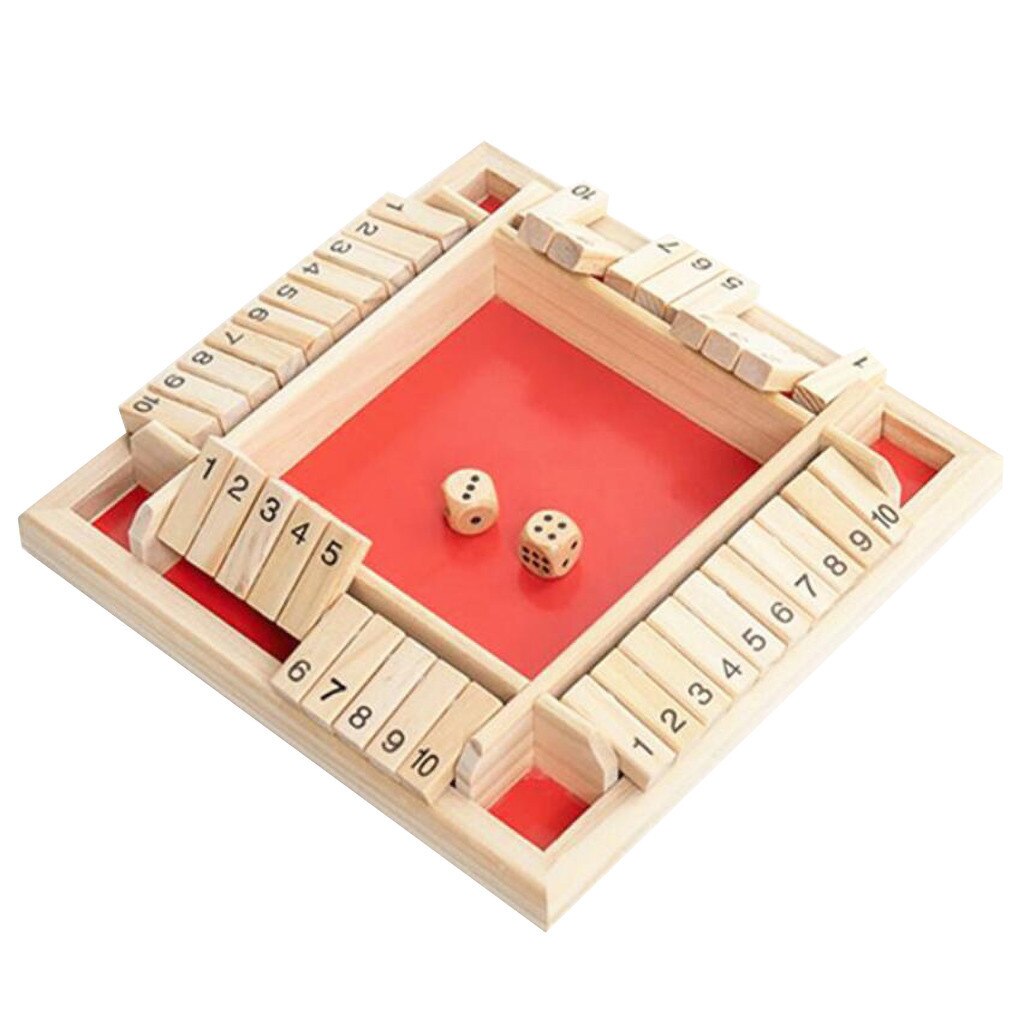 Traditional Four Sided Wooden 10 Number Pub Bar Board Dice Game For Shut the Box Parent-child Interactive Game Toys F: Red