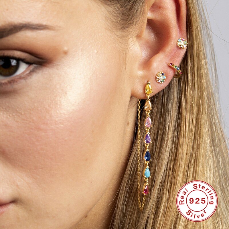 ROXI Colorful 6 Colors Flower Stud Earrings for Women Girls Wedding Piercing Earrings Cartilage 925 Sterling Silver Pendientes