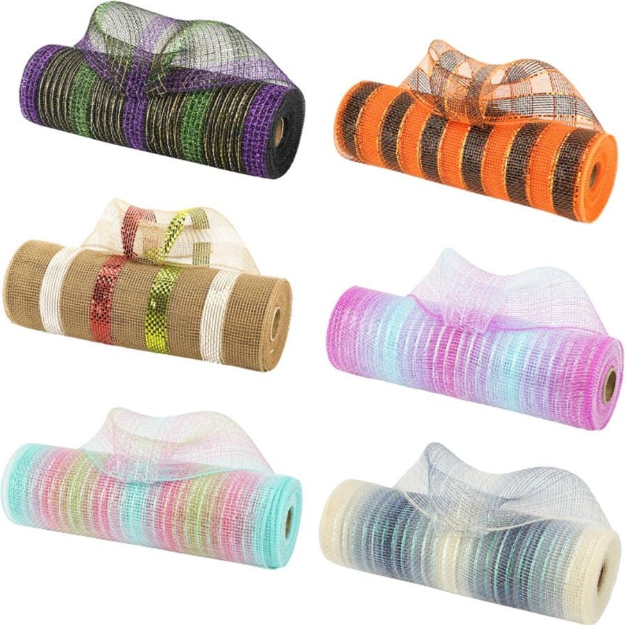 Multi Stripes Color Deco Poly Mesh Ribbon 10 Inch x 10 Yards for DIY Project Wreath Crafts Home Packing Wrapping