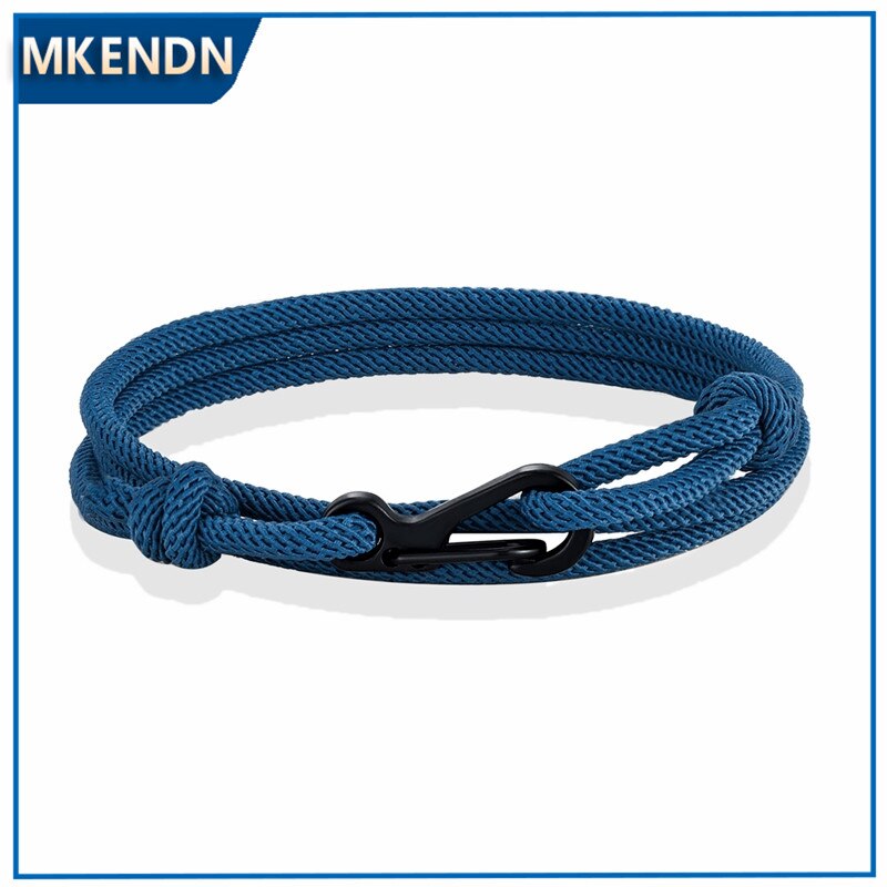 MKENDN-pulsera de cuerda de estilo náutico para hombre y mujer, brazalete minimalista de escalada, mosquetón, color azul oscuro, medianoche