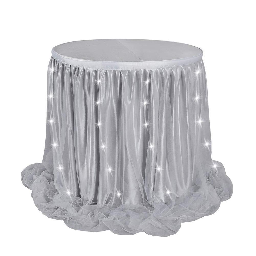 Thread Ribbon Table Skirt with LED Light for Wedding Party Decoration