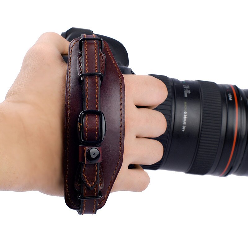 Kamera læder håndledsrem med quick release plade, komfort polstring stabilitet og sikkerhed til alle dslr slr og digitalkameraer