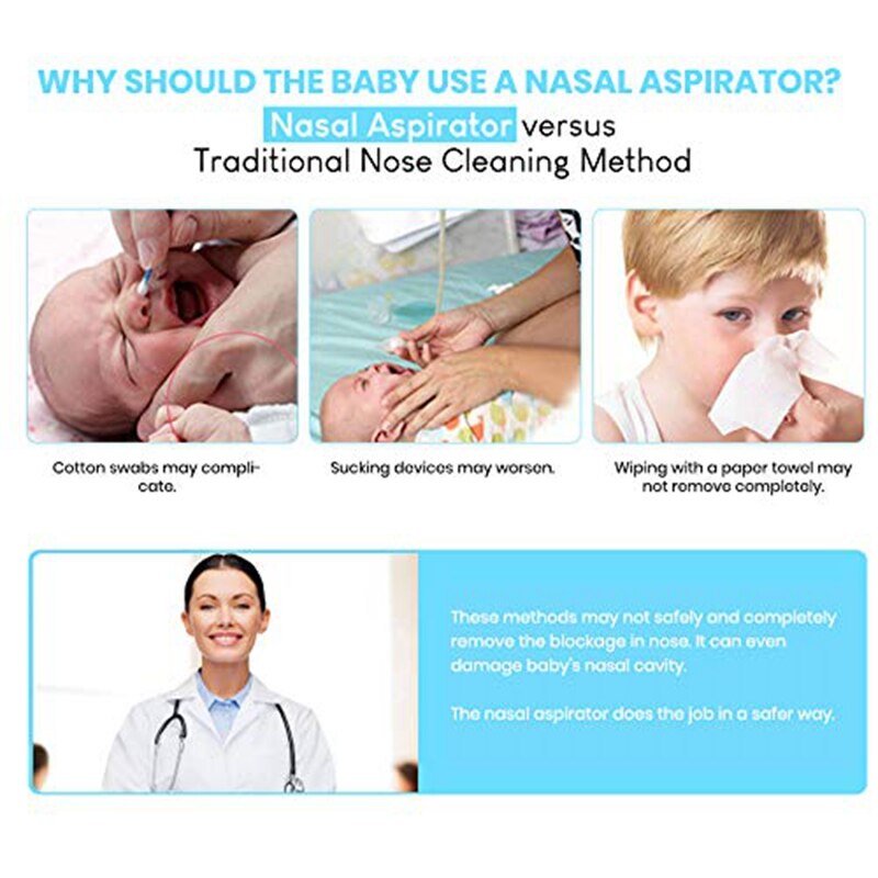 Dispositivo de sucção nasal para bebê elétrico-limpador de nariz a pilhas e ventosa de nariz-configurações ajustáveis e dicas reutilizáveis