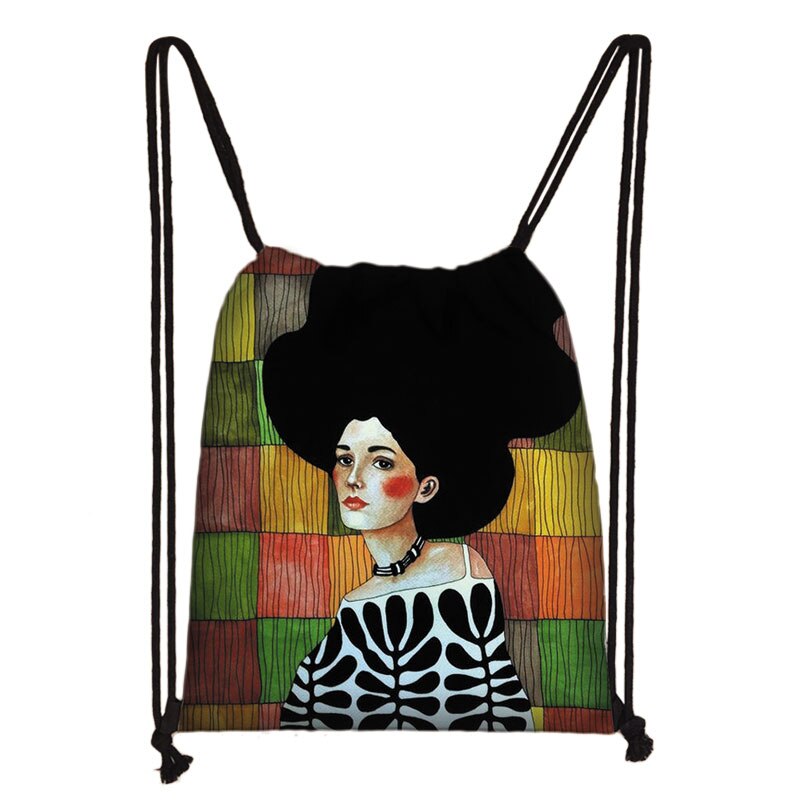 Retro Europese Olieverf Meisjes Tasje Mooie Bloemen Touw Zakken Meisjes Draagbare Rugzak Unisex Reizen Boodschappentassen: skd-painting17