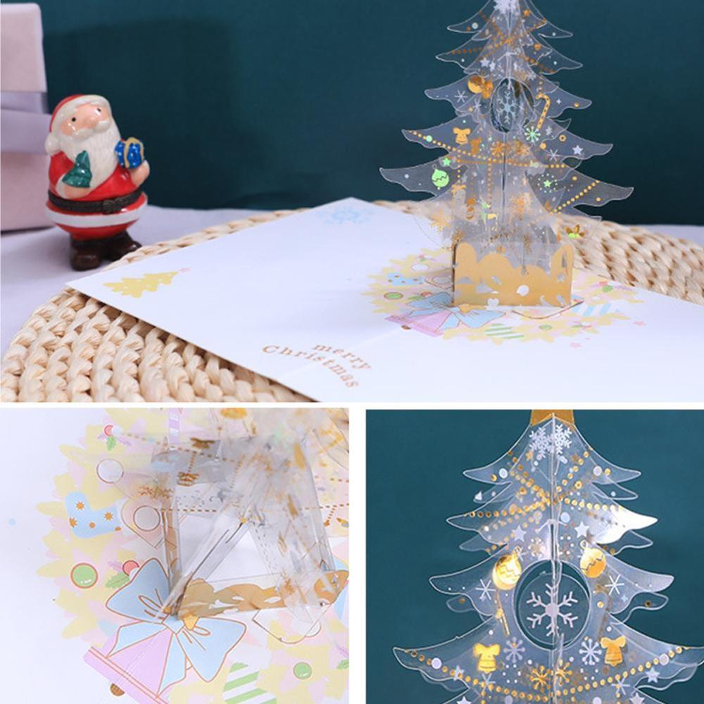 Tarjeta de felicitación de árbol de Navidad de cristal, tarjeta de felicitación de invierno, tarjetas de felicitación en 3D, feliz , tarjetas de vacaciones, tarjetas de navidad P0W4