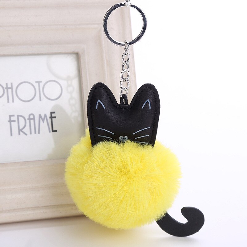 Söt pälsboll nyckelring katt mjuk pompom djur svans hår boll bil nyckelring nyckelring mamma llaveros dam bilväska tillbehör: 02