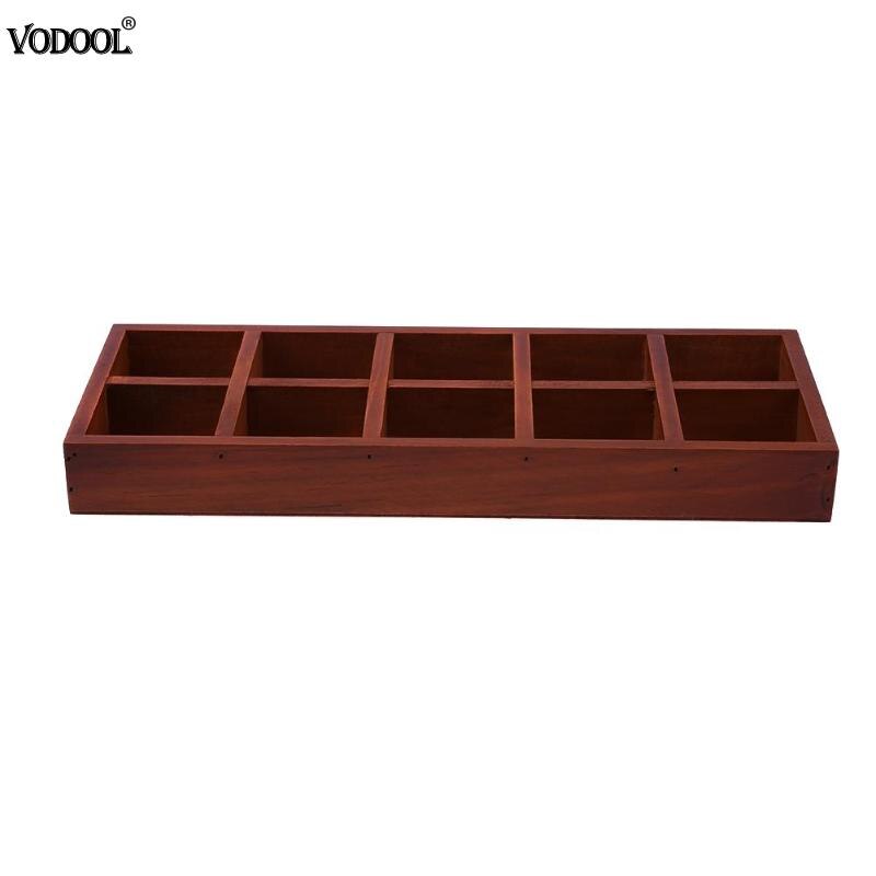 10 Grid Wood Succulent Flower Pot Desktop Storage Box Holder Home Organizer