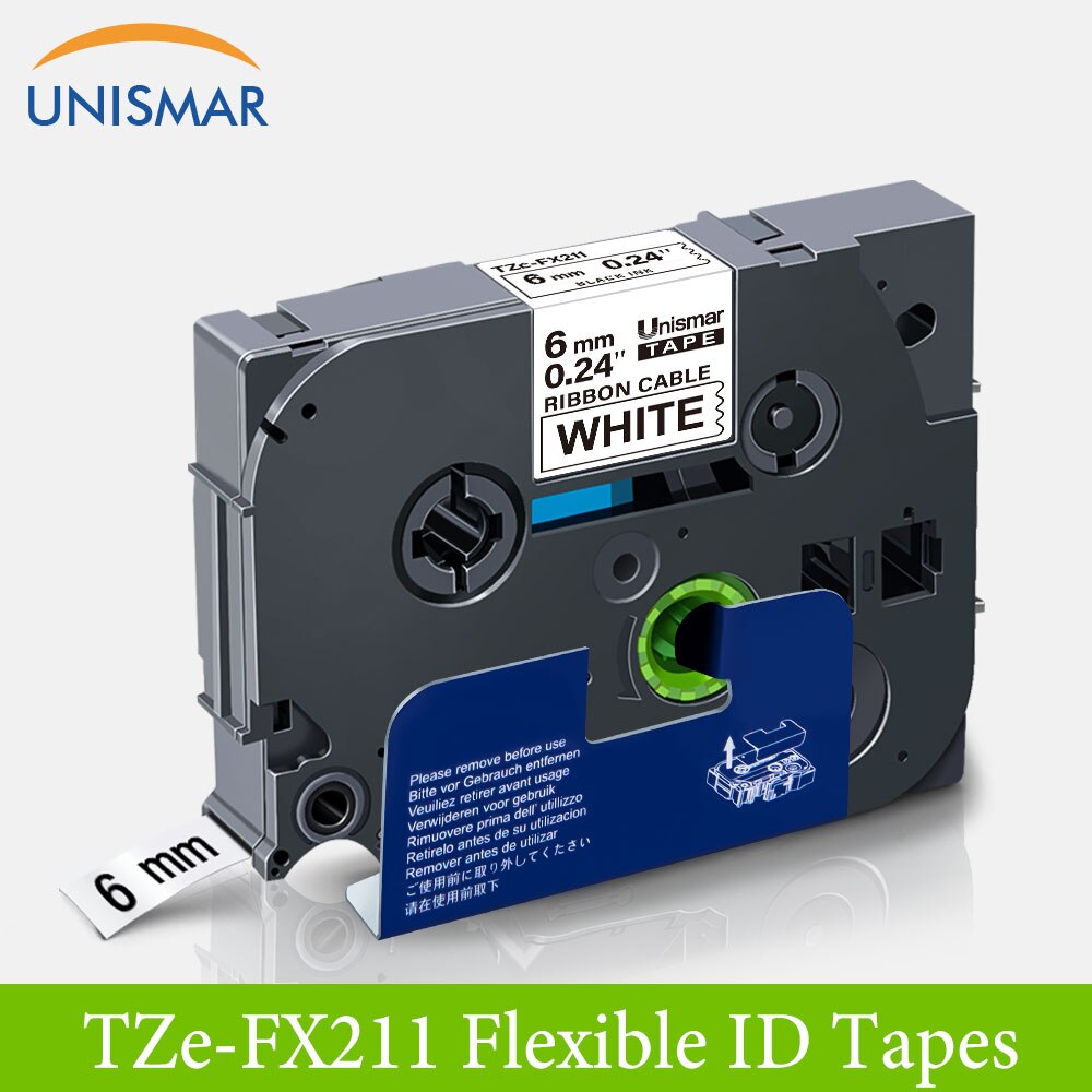 Unismar TZe-FX231 TZe-FX631 TZe-FX211 TZe-FX221 TZe-FX611 TZe-FX621 Flexibele 6/9/12Mm Etikettering Tape Voor Brother Printer Lint: 6mm Black on White