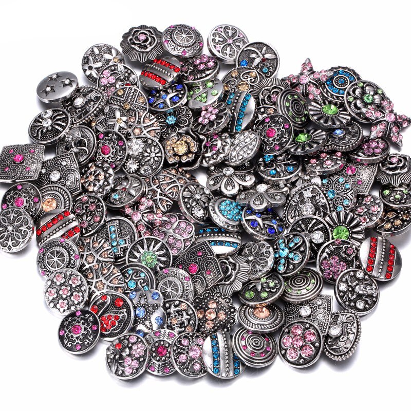 10pcs/lot 18mm Snap Jewelry Mix Many Styles 18mm Metal Snap Buttons Gold Rose Gold Buttons Rhinestone Snaps Jewelry: 15