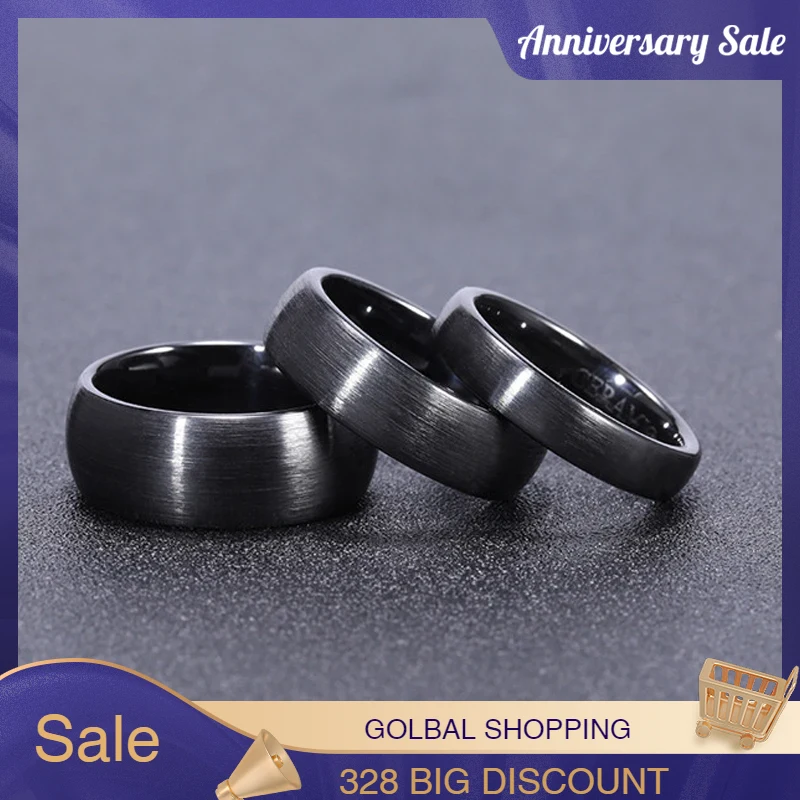 Somen 4/6/8mm Ceramic Ring Black Wedding Engagement Band Brushed Flat Comfort Fit Men Women Jewelry