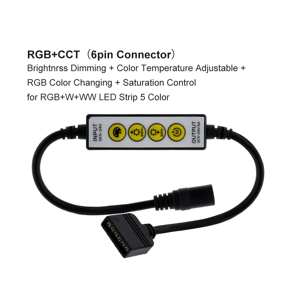 Mini 4 taster led strip controller lysdæmper switch  dc5v-12v til enkelt farve / dobbelt hvid / rgb / rgbw / rgb+cct led strip lys: Rgbcct
