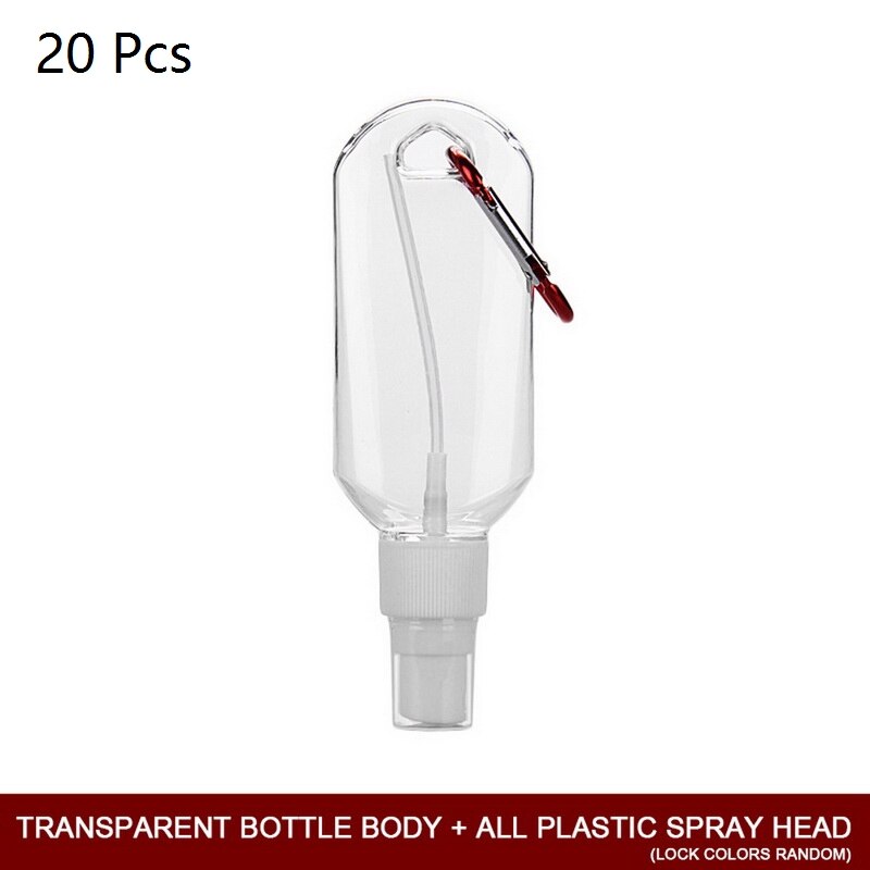 50ml Wall Hanging Refillable Bottles Hand Sanitizer Containers Travel Containers Leakproof Spray Bottle With Lanyard: Transparent  20Pc