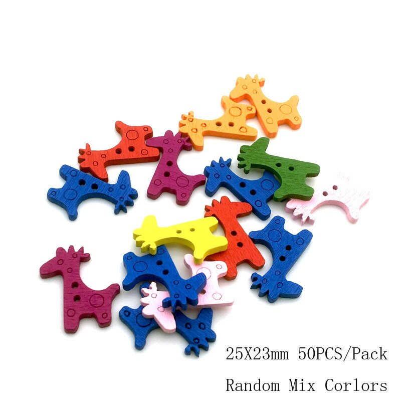 Vêtements de couture pour enfants, 50 pièces, 2/4 trous, boutons mixtes en bois, accessoires multicolores, forme mixte Animal/fleur, bricolage, Scrapbooking13-25mm: SC213  25X23mm