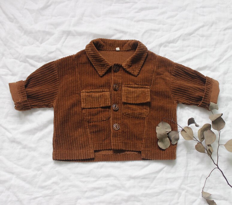 Børne efterårsjakke koreansk børn fløjlsjakke baby drenge løse afslappede frakker outwear jakke til drenge 2-8y: Brun / 3t