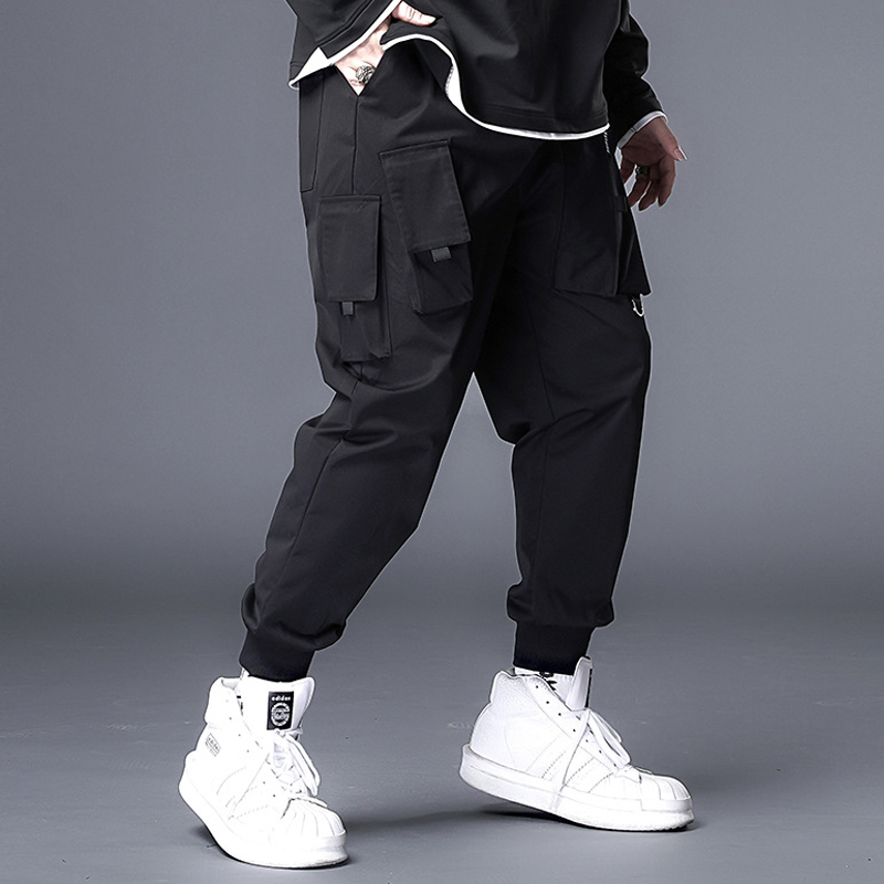 Pantalones Cargo holgados con de bolsillo para hombre, Joggers negros, a la ropa de calle, pantalones holgados, talla grande 7XL, HX617