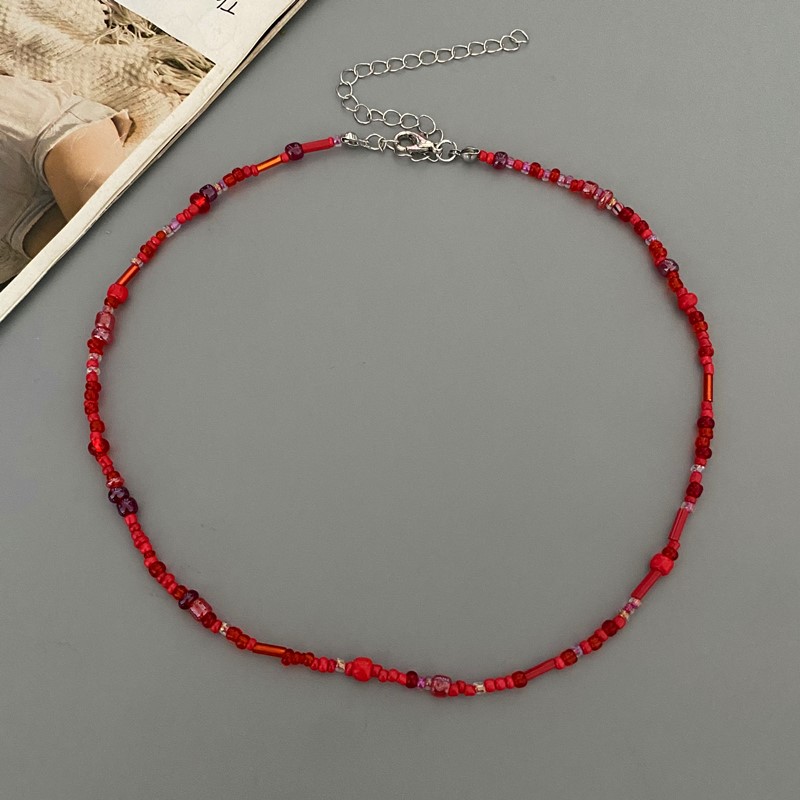 Collar de cuentas de gafas irregulares para mujer, gargantilla de Popular, joyería de cuello corto, collar colorido, ,: PLATEADO