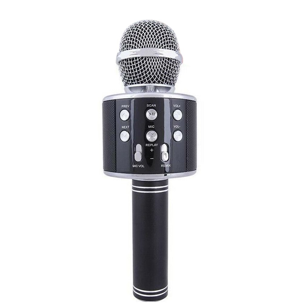 KTV-altavoz Portátil con Bluetooth, micrófono de mano para Karaoke, reproductor USB, altavoz para Navidad, en casa y cumpleaños: WS858 black