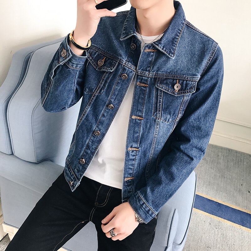 Lente Denim Jas Heren Jas Donkerblauw Casual Denim Jassen Katoen Turn-Down Kraag Mode Uitloper Denim Jas Voor man, 802