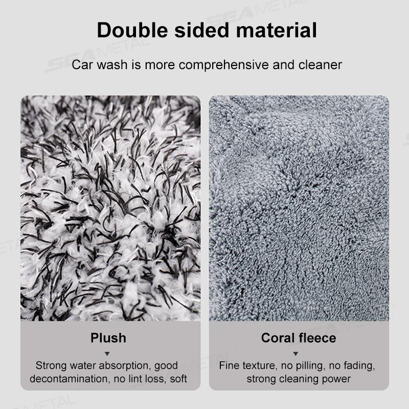 SEAMETAL Plush Car Wash Gloves Microfiber Thicked Cleaning Mitt Double-sided 5 Finger Soft Car Washing Glove Wipe Drying Mitts