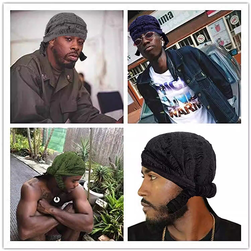 Nueva diadema Vintage de algodón con agujeros, Bandana Unisex de Hip Hop, gorro de pirata de cola larga para hombres, envolturas para la cabeza a la , pañuelo para la cabeza para ciclismo